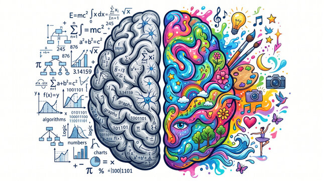 Creative Brain Versus Logical Brain Illustration.
