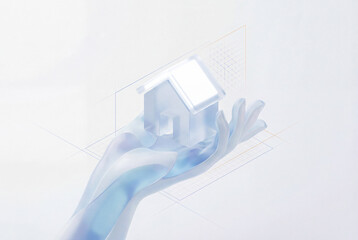 Fototapeta premium Abstract hand holding a stylized house icon representing property