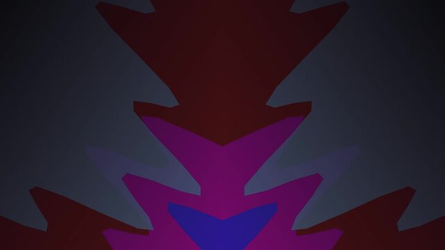 Abstract spiky shape design in red magenta and blue against a dark gray background featuring a bold geometric look and cartoon style