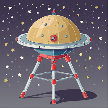 Retro UFO on Tripod with Starry Background
