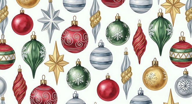 Colorful Christmas Ornaments Arranged in Festive Holiday Pattern