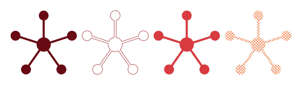 Abstract network connection vector set, four distinct node structures, modern digital communication concept, technology and data visualization elements for business presentations