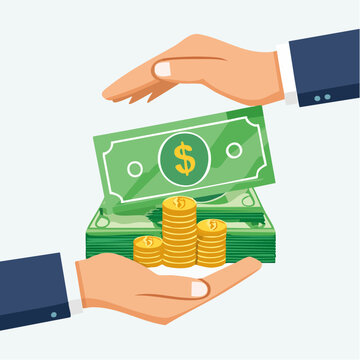 Hands exchanging money and coins