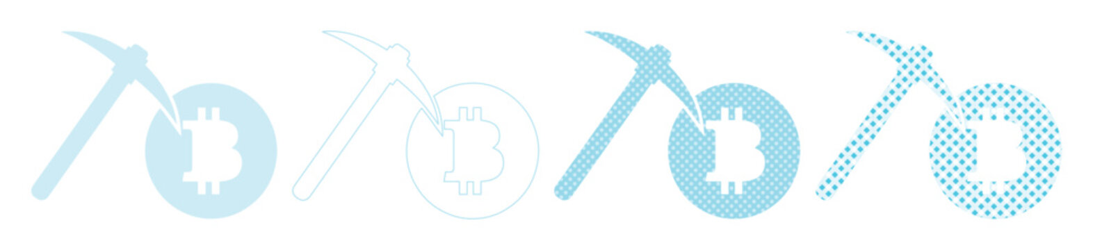 Bitcoin Mining Concept Vector Icons. Cryptocurrency Digital Currency Symbols. Blockchain Technology and Financial Innovation Graphics for Web and App Design.