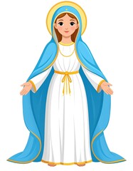 Fototapeta premium Virgin Mary illustration in white dress.