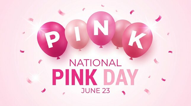 National pink day illustration with balloons spelling pink and june twenty third date