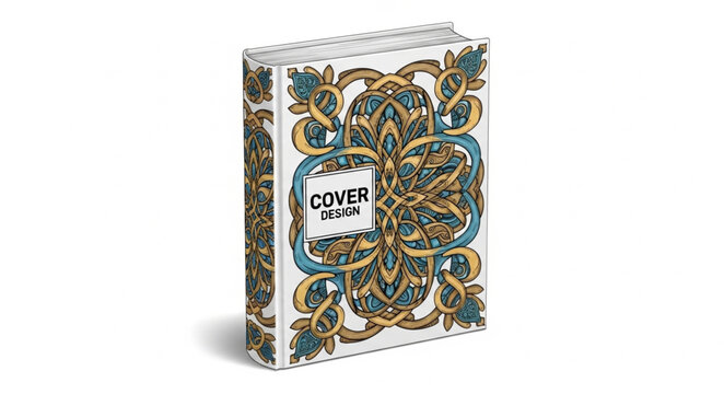 Decorative Book Cover with Intricate Pattern and Text.