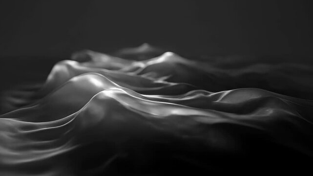 Abstract animation full frame wave saturation in monochrome with soft light and dark black fluid surface, flowing abstract wave texture, calm motion, smooth background