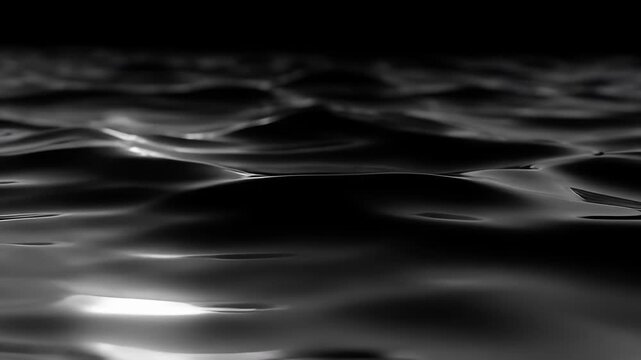 Abstract animation full frame wave saturation smooth dark liquid surface with calm ripple and soft light reflection, black water surface smooth reflection minimal motion fluid pattern texture dark