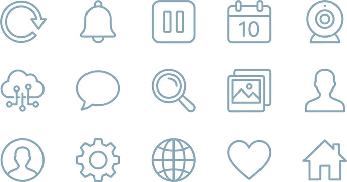 Modern Web Interface and Digital Application Navigation User Experience Minimalist Vector Line Icon Set Collection