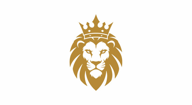 Golden lion head logo with crown.