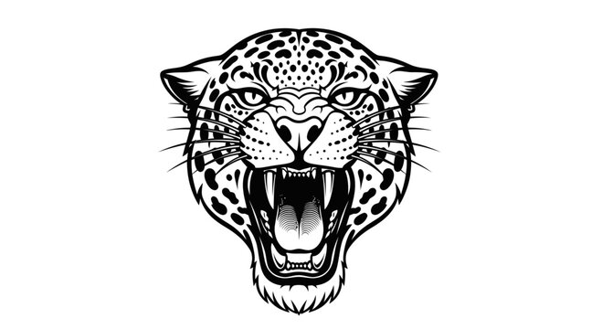 Fierce Jaguar Head Roaring, Aggressive Big Cat Face, Wildlife Illustration