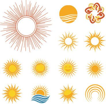 Collection of various sun symbols.