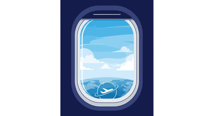 Airplane window view of the Earth with clouds and a plane flying around the globe. © jono