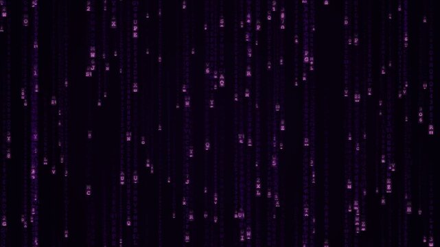 Digital Rain Neon Purple Code Cascade Across a Dark Backdrop with Cascading Data Streams for Futuristic Motion Visuals