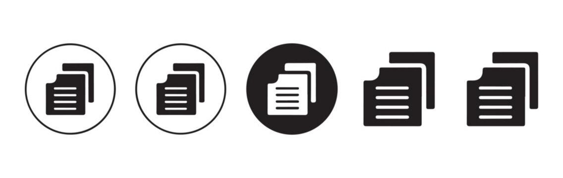 Set of document icons in outline and solid style, multiple files, paper symbol, business data.