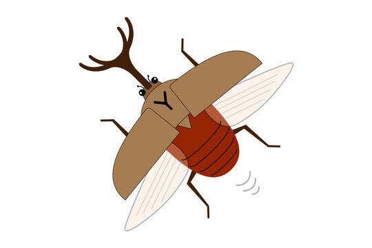 羽を広げて飛ぶオスのカブトムシのイラスト