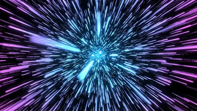 Abstract warp speed tunnel with glowing blue and pink light lines