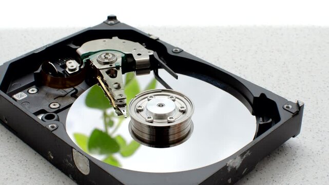 Close-up of a computer HD on a minimalist surface, ready to enhance its capabilities. Computer HDD, symbol of advanced storage, standing out on a simple and functional surface.