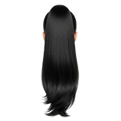 Fototapeta premium Long straight black human hair extension with natural shine isolated on transparent background