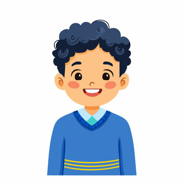 Smiling young boy with curly hair.