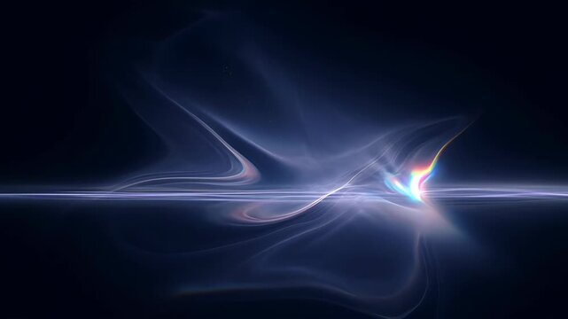 Abstract background with glasses refraction and dispersion on dark blue light line, glowing light wave and subtle motion, elegant prism effect, soft glow, calm energy