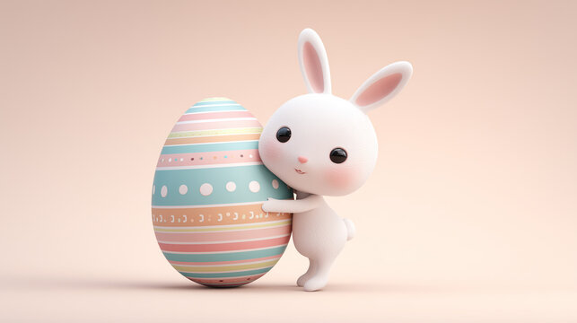 Easter Rabbit with Colorful Egg in Soft Minimal Scene