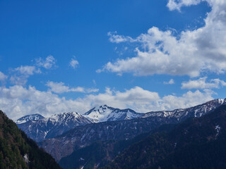 Fototapeta premium 春の立山黒部アルペンルートの北アルプス連峰の雪景色