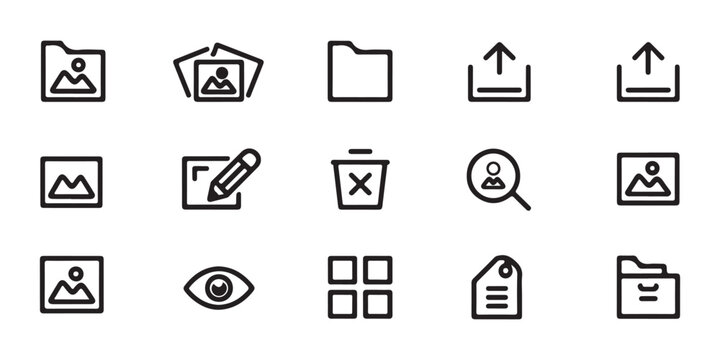 Set of gallery and photo editor outline icons, collection of image manipulation symbols line style.