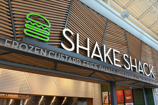 The exterior of fast food franchise restaurant Shake Shack on April 18, 2026 in Orlando, Florida.
