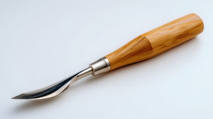 Fototapeta premium Close-up of a sharp wood carving gouge tool with a wooden handle.