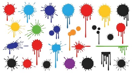 Obraz premium Colorful Paint Splatter Shapes Arranged on Clean White Background