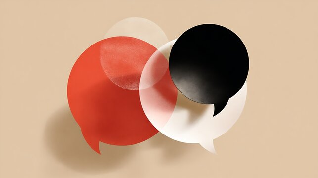Colorful Speech Bubbles in Red, Black, and White on a Beige Background