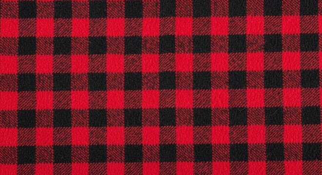 Red and black buffalo plaid seamless fabric pattern, a classic gingham check textile texture, perfect for rustic winter and holiday backgrounds
