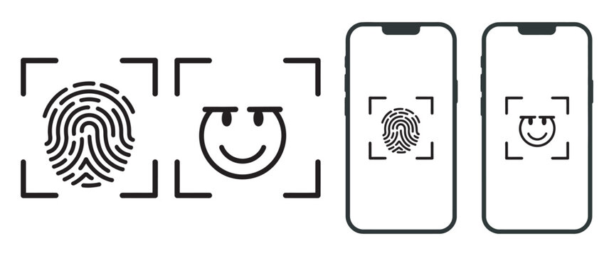 Touch ID and Face ID Mobile Device Vector Icon Illustration, Isolated Editable Security Authentication Symbol for Smartphone Access and Digital Protection.