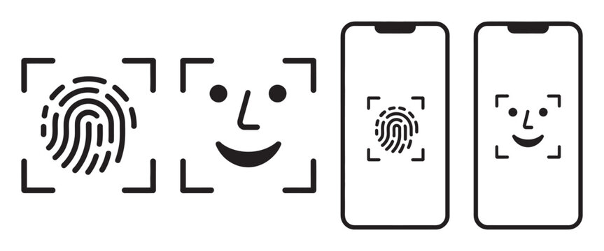 Touch ID and Face ID Mobile Device Vector Icon Illustration, Isolated Editable Security Authentication Symbol for Smartphone Access and Digital Protection.