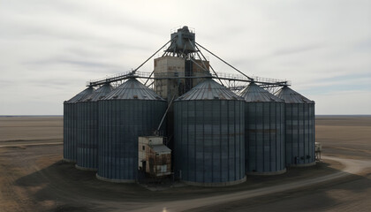 Fototapeta premium Grain silos standing in flat agricultural farmland
