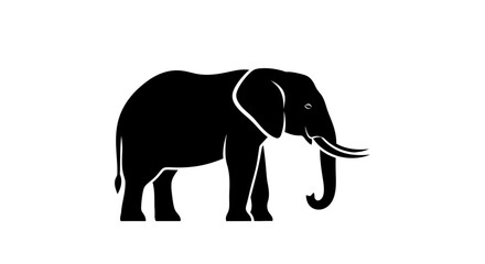 Elephant silhouette stands in a proud profile pose representing wild nature and strength in a minimalist vector style. © Mezzy