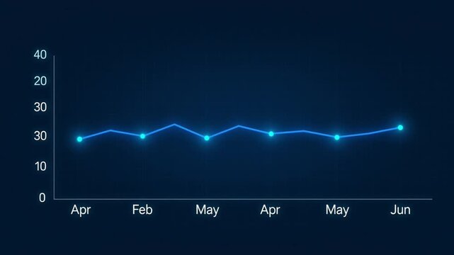 Glowing blue line graph showing data trends from January to June on dark background
