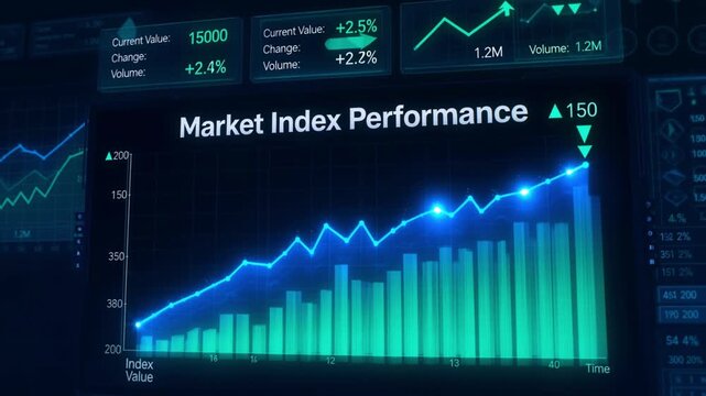 Market index performance graph with various statistics and charts displayed