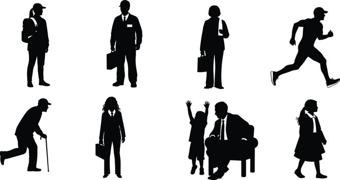 People Silhouette Collection with Business Professionals Runner Elderly Person Child and Everyday Lifestyle Character Poses