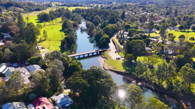 Aerial View of a Bridge Crossing a River in Glen Innes