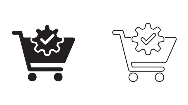 Ecommerce Optimization Shopping Cart Gear Checkmark Icon Vector UI