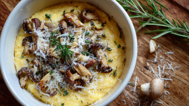 porcini mushroom polenta with grated cheese, rosemary