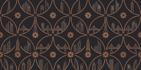 Batik vintage gold damask wallpaper design featuring a seamless floral ornament and antique vector texture for ornamental wall decoration © Dimas
