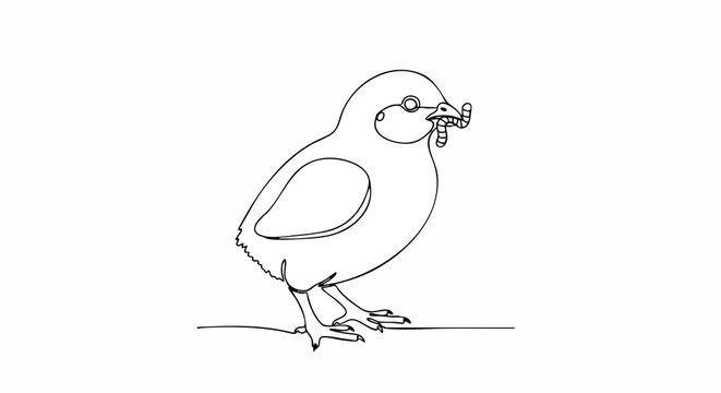 Line drawing of a chick with a worm