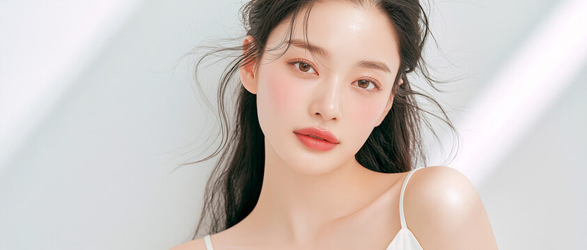 美容, 女性, スキンケア, 化粧品, ビューティー, 若い女性, 美肌, 日本人, アジア人, フェイシャル, メイク, 美容液, 保湿, クリーム, エイジングケア, 美容医療, エステ, 美容クリニック, 肌ケア, ナチュラルメイク, 透明感, ツヤ肌, モデル, 笑顔, ポートレート, クローズアップ, リラックス, 癒し, 健康的, 美白, コラーゲン, ヒアルロン酸, アンチエイジング