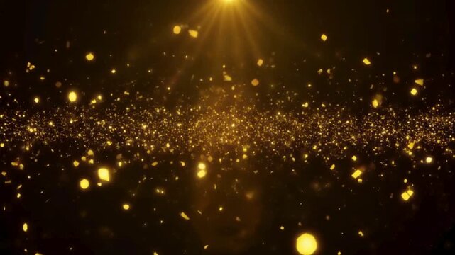 スポットライトの下でキラキラと舞うゴールドの粒子。幻想的で華やかなパーティクル映像
