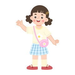 Illustration of a Girl Waving Hello © Heyauli 