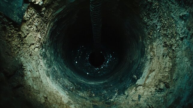Dark Depths of an Unused Well Surrounded by Crumbling Earth